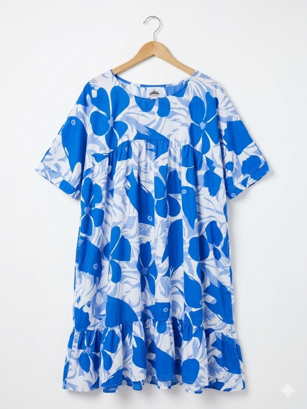 Vintage Plus Size Metropolitan Blue Floral Kaftan  Dress with Ruffle Hem 4X